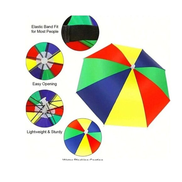 Umbrella Hat Rainbow Color Block Collapsable - Picture 3 of 6